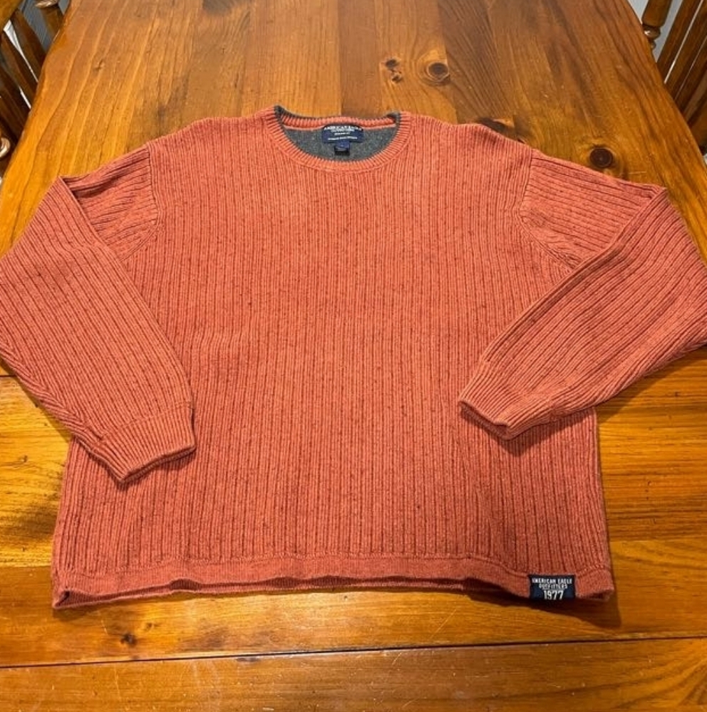 American‎ Eagle Outfitters Vintage Y2k Men's Rust Orange Ribbed Crewneck Sweater
